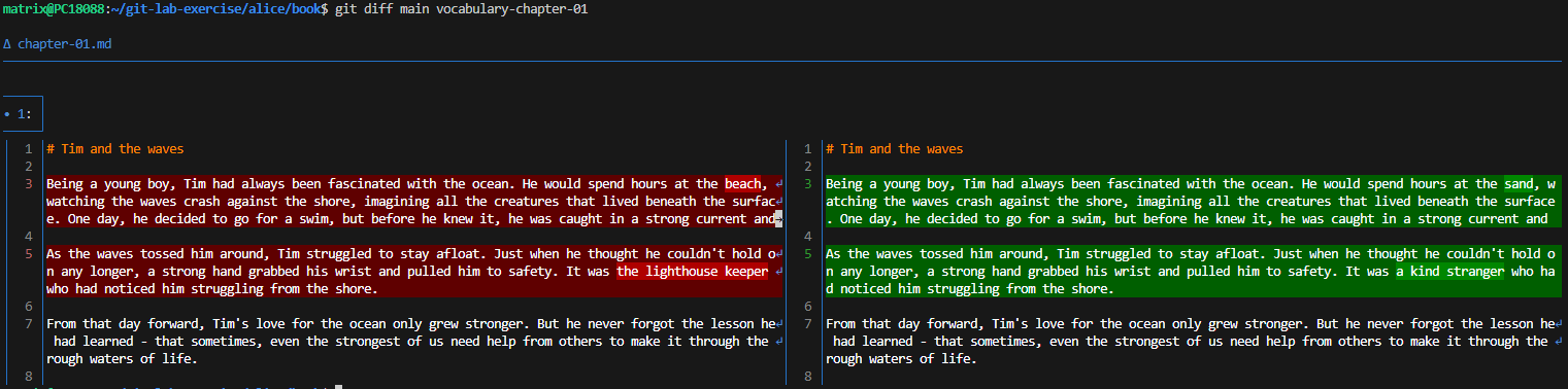 Screenshot of the differences between both branches